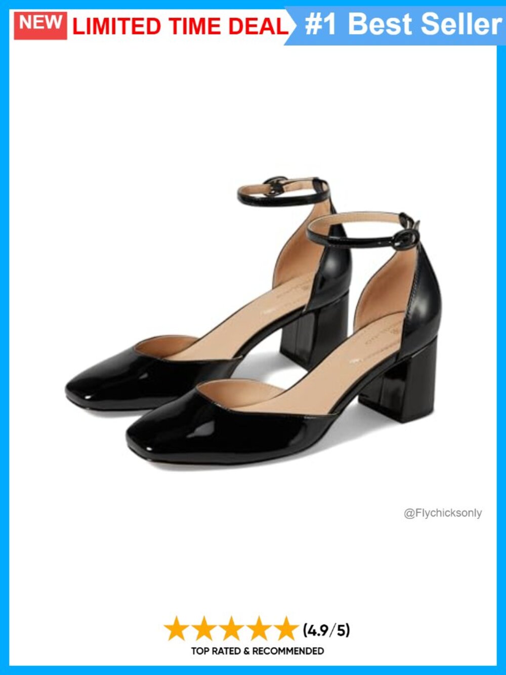 Faux Leather Square Toe Block Heel Ankle Strap Dress Pump